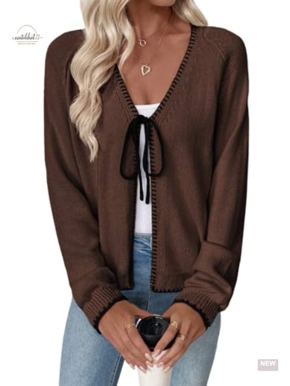 EVALESS Women's Cardigan Sweater Lightweight Knit Bow Tie Open Front Long Sleeve